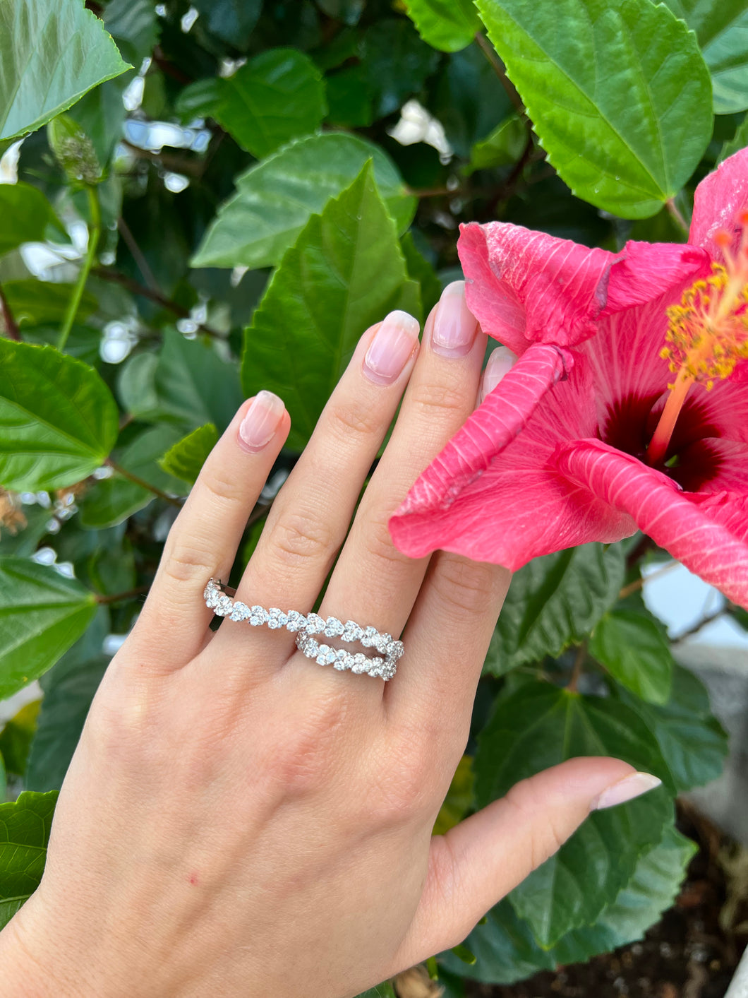 14K White Gold Diamond Double Finger Ring