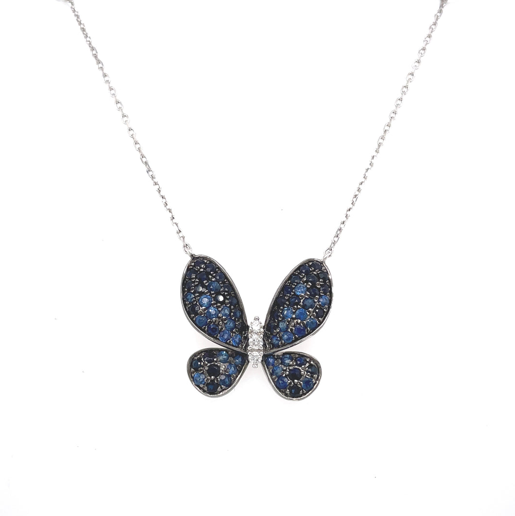 14K White Gold Sapphire Butterfly Necklace