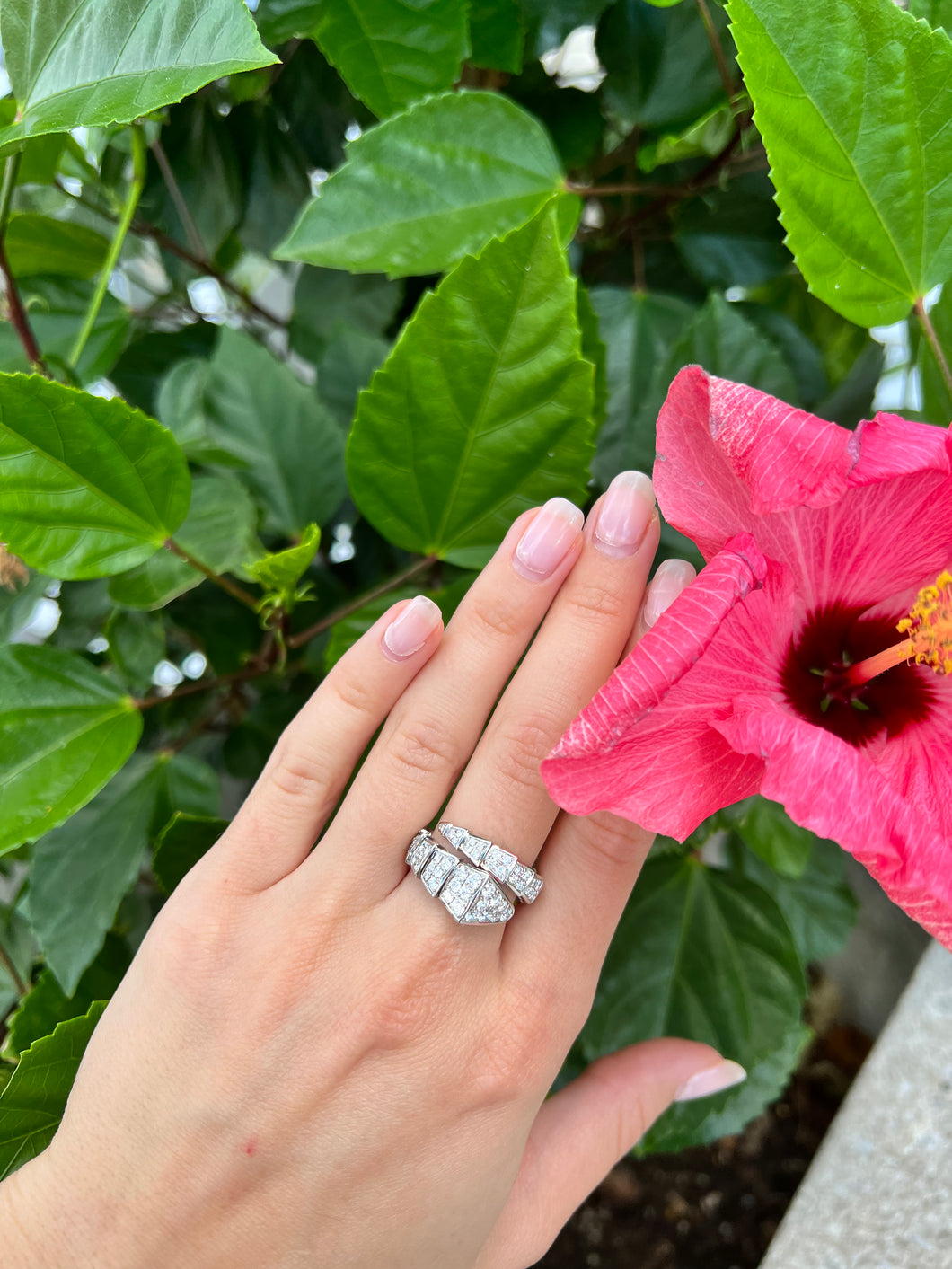 14K White Gold Diamond Snake Ring