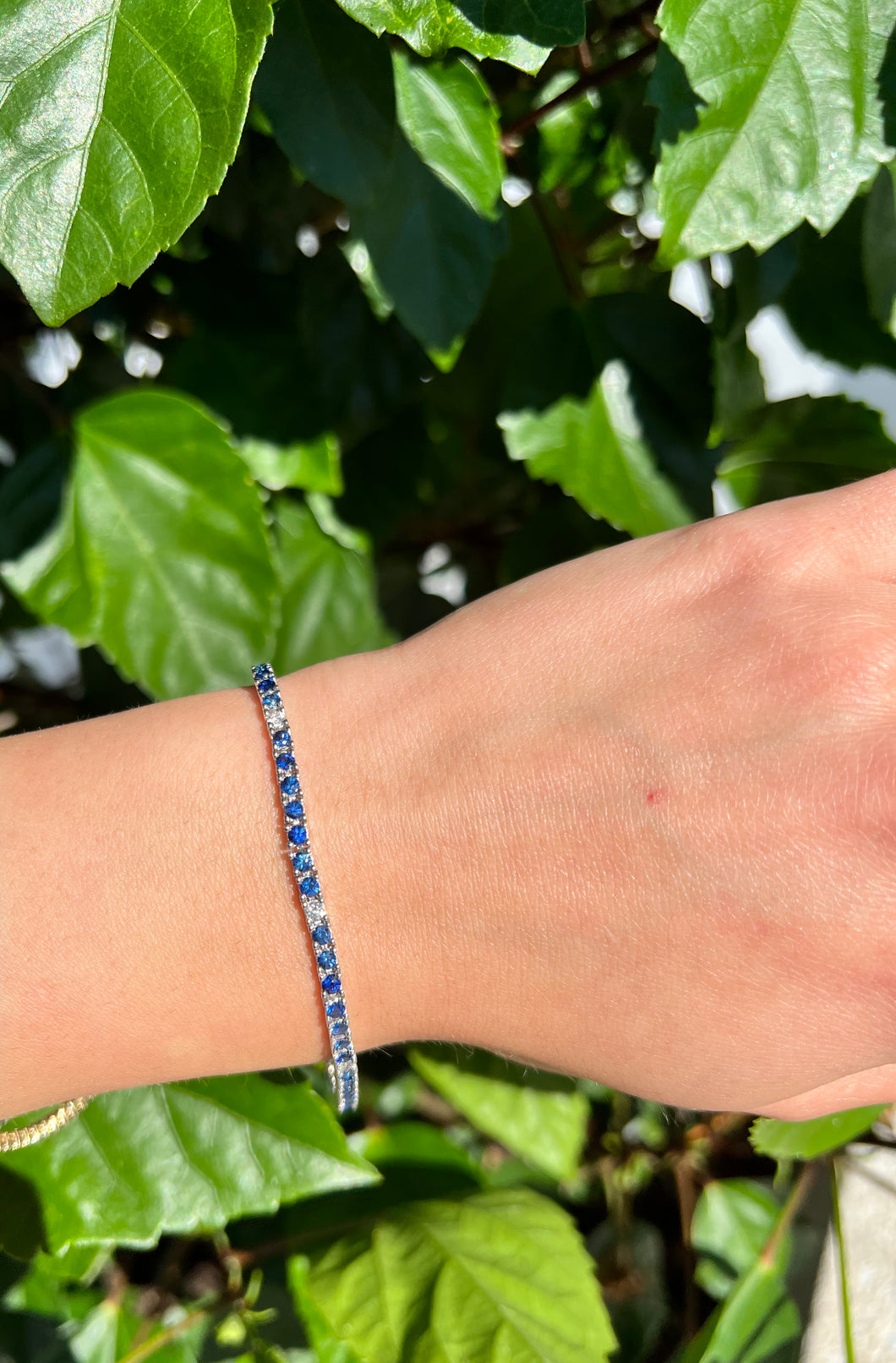 14K White Gold Sapphire And Diamond Tennis Bracelet