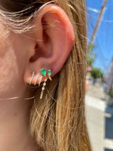 Load image into Gallery viewer, 14K Gold Diamond Snake Stud Earrings With Green Eye

