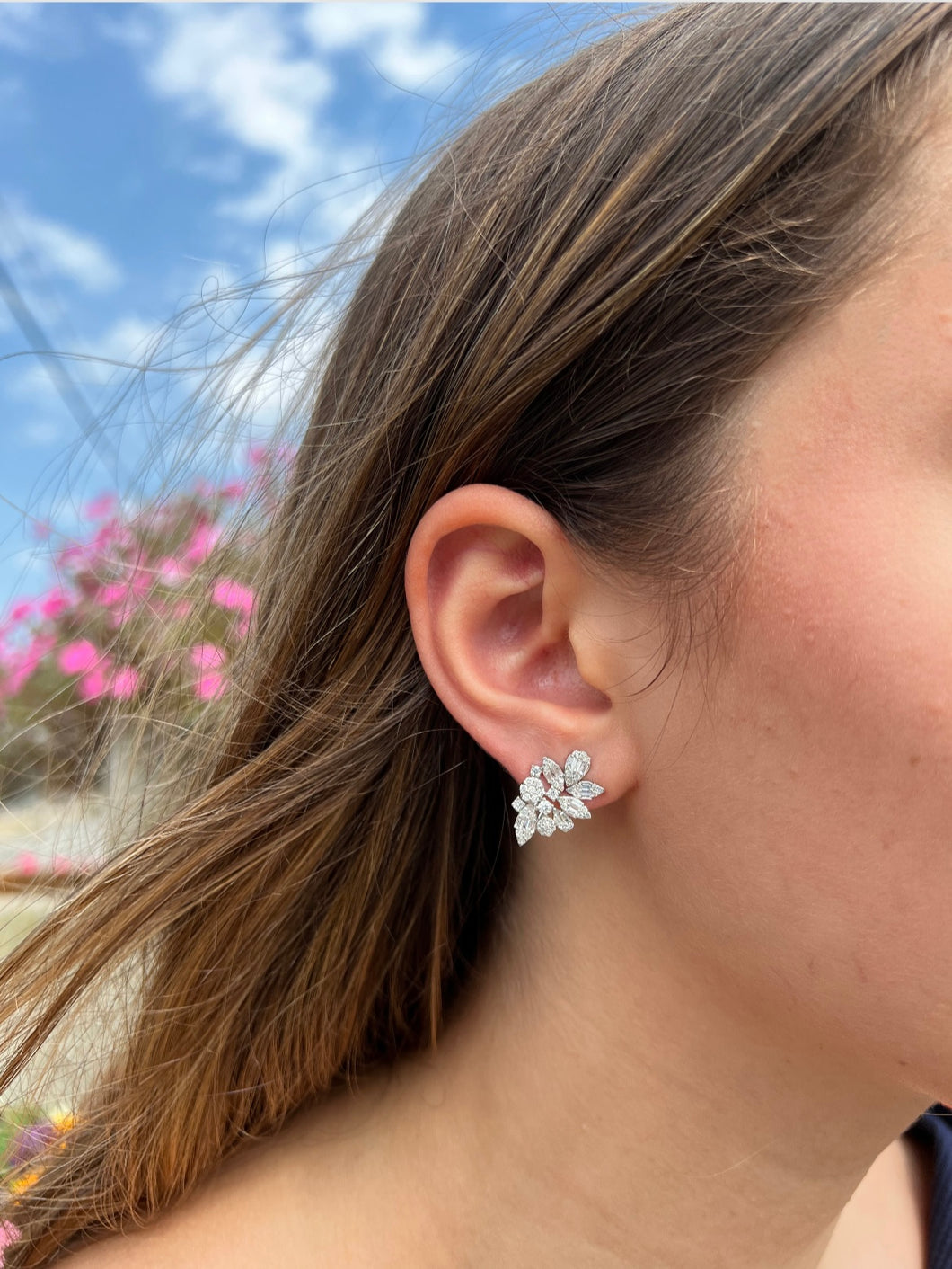 14K White Gold Multi-Shape Baguette Diamond Earrings