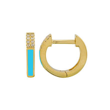 Load image into Gallery viewer, 14K Yellow Gold Diamond Enamel Huggies

